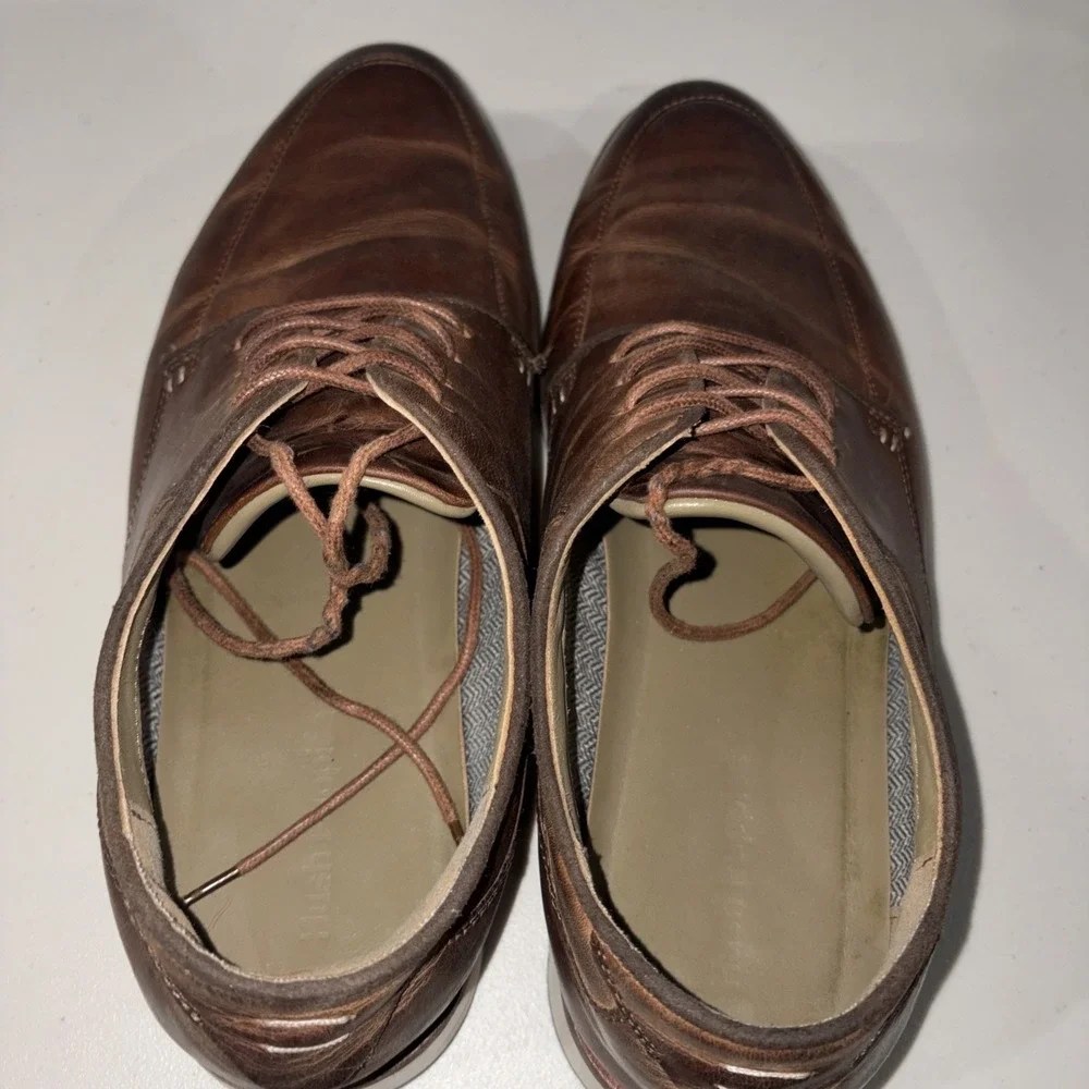 Men's Hush Puppies Bennett Plain Toe Oxford Brown Leather Hybrid Shoes 11 Wide